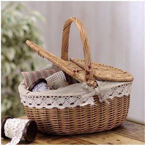 Wicker Hand Camping Picnic Storage Baskets Shopping Hamper With Lid Handle