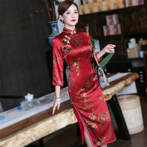 Pretty Silk Chinese Dress Qipao Cheongsam Sleeve