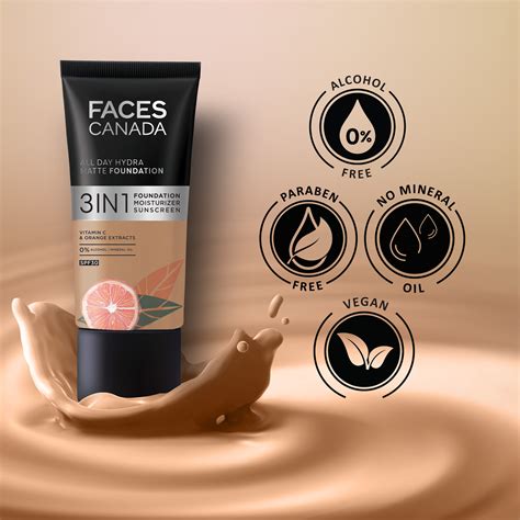 faces canada 3 in 1 all day hydra matte foundation warm natural 021 buy faces canada 3 in 1