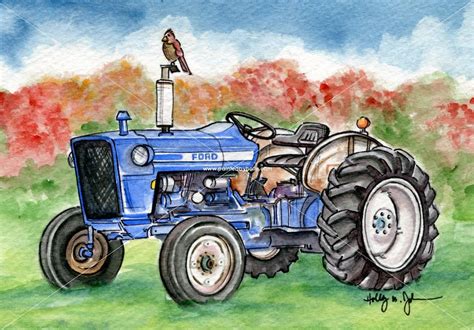 Blue Ford Tractor Watercolor Art Print Farm And Field Painting