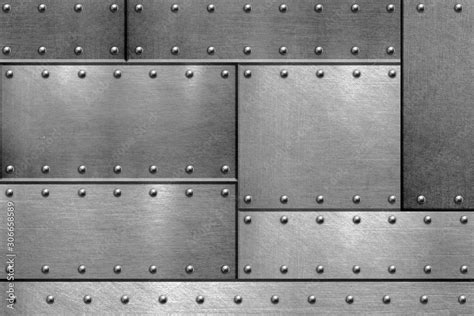 Polished Metal Background Steel Plates With Rivets Stock Photo Adobe