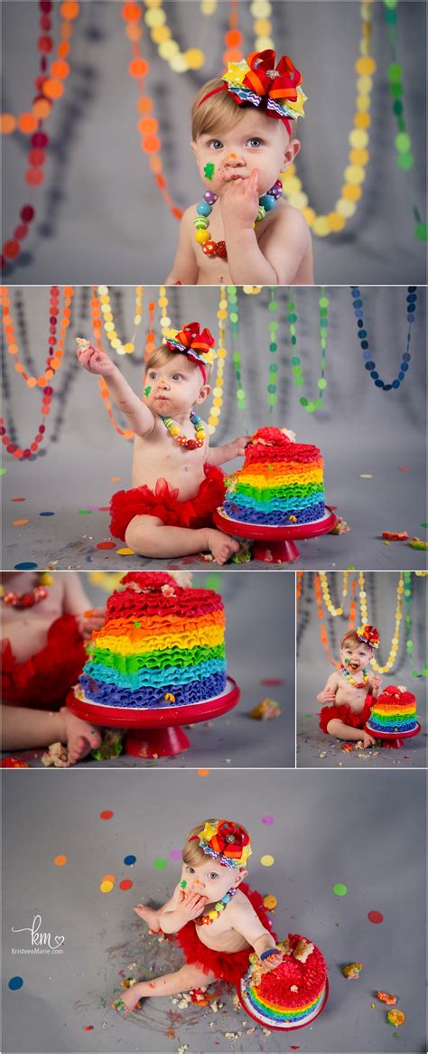 Rainbow Baby 1st Birthday Cake Smash