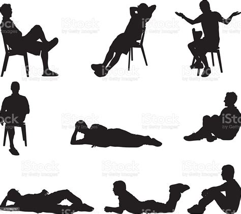 Male Silhouettes Sitting And Laying Around Stock Illustration