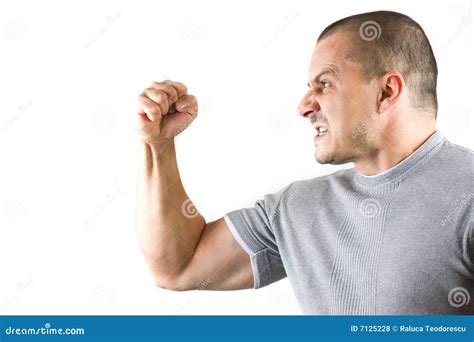 Aggressive Man Showing His Fist Isolated On White Stock Photo Image