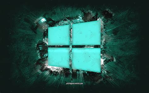 Windows Logo Grunge Art Turquoise Stone Background Windows 10 Logo