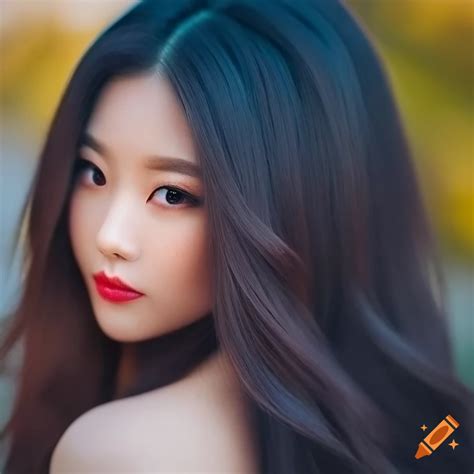 Portrait Of Beautiful Long Dark Hair Asian Woman With Super Detailed 4k High Resolution On Craiyon