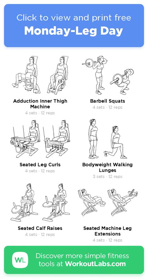 Monday Leg Day Click To View And Print This Illustrated Exercise Plan