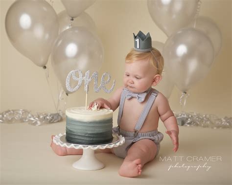 Oliver Set In Gray And White Seersucker Smash Cake Boy Cake Smash