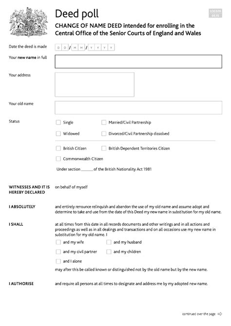 Loc020 Change Of Name Deed Intended For Enrolling In The Central Office