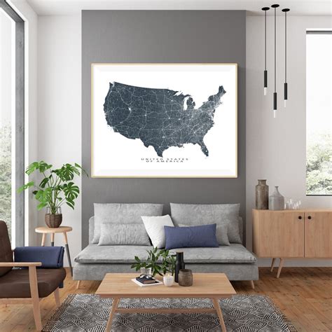 Usa Map Art Us Map Print United States Wall Map Poster Etsy