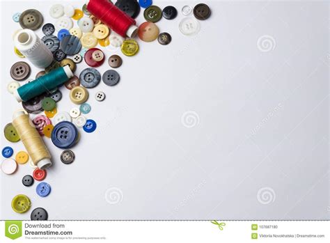 Multi Colored Buttons And Coils With Threads Stock Photo Image Of