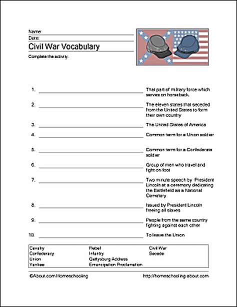 Civil War Worksheet 5th Grade