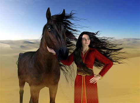 Beautiful Arabian Princess And Her Horse In The Desert Mixed Media By