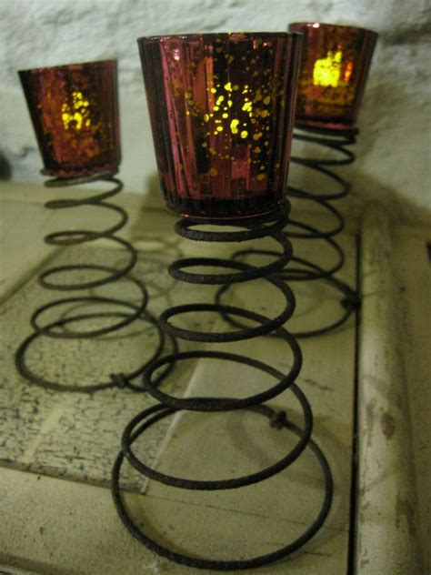 Vtg Rusty Bed Springs Re Purposed Candle Holders Rustic Steam Punk
