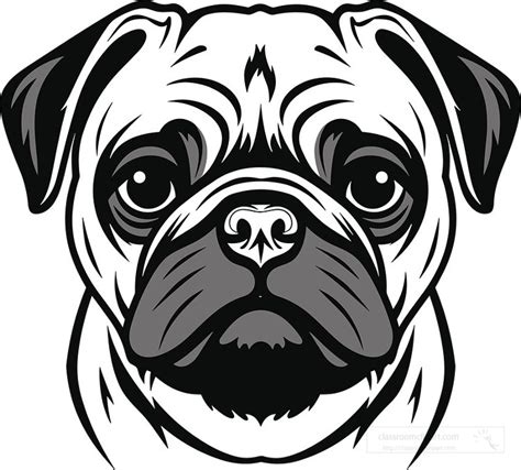 Animal Outline Clipart Pug Dog Face Black Outline Illustration