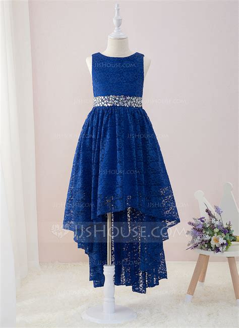 A Line Asymmetrical Flower Girl Dress Lace Sleeveless Scoop Neck With