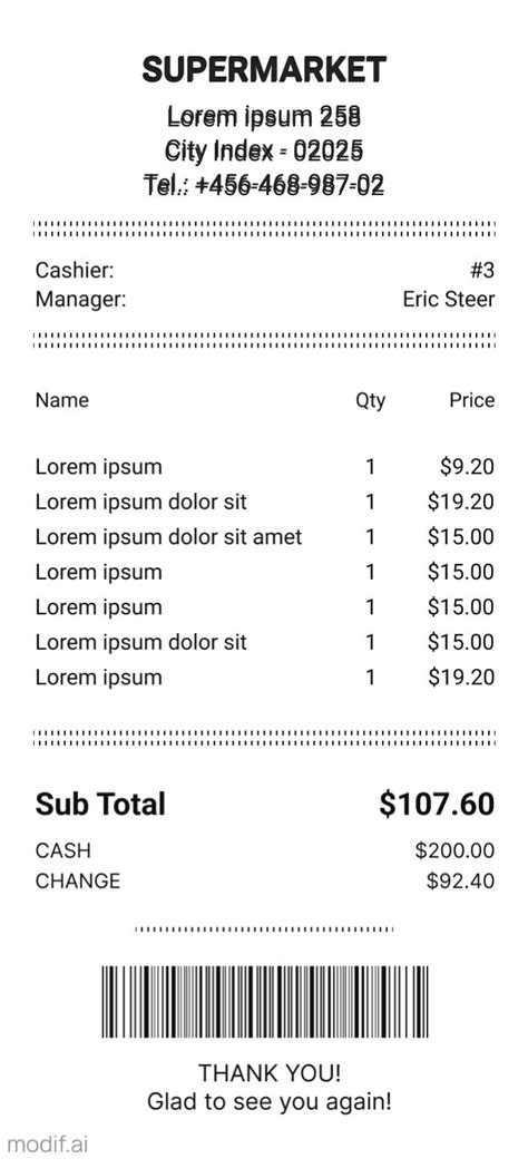 Supermarket Receipt Template Mediamodifier