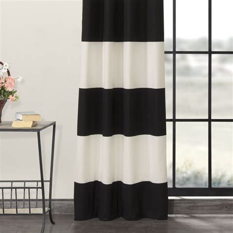 Onyx Black And Offwhite Grommet Stripe Cotton Curtain Horizontal