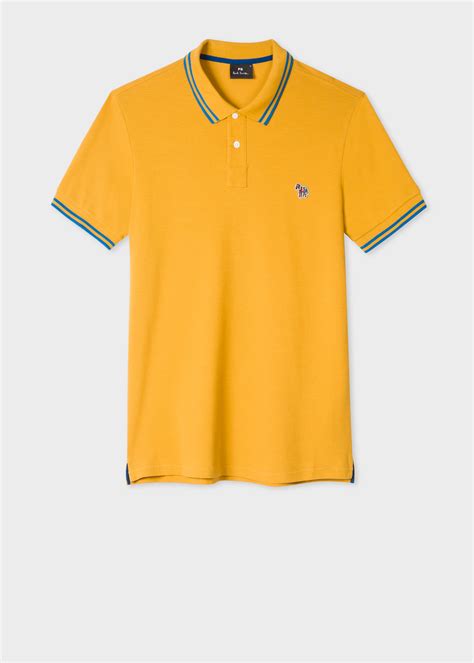 Men S Slim Fit Mustard Zebra Logo Supima Cotton Polo Shirt With Blue Tipping Paul Smith Us