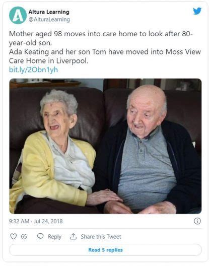 98 year old mother moves into care home to take care of her 80 year old son