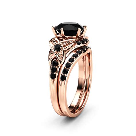 Black Diamond Ring Set In Rose Gold Bios Pics