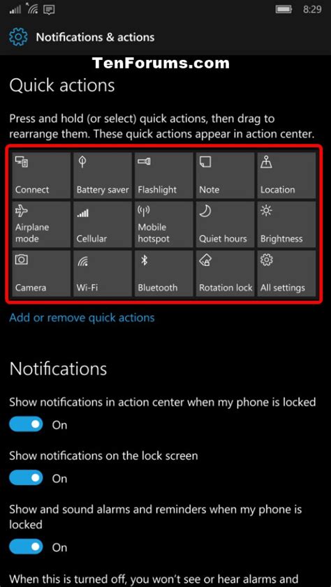 Action Center Quick Actions Rearrange In Windows 10 Mobile Tutorials