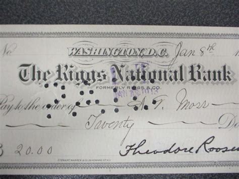 Theodore Roosevelt President Roosevelt Signedcancelled Check Riggs