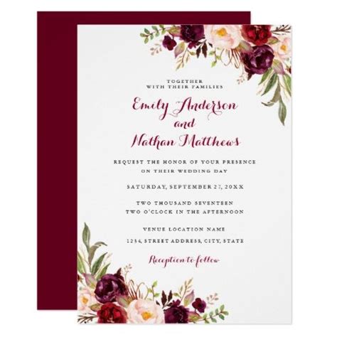 Red Burgundy Floral Fall Wedding Invitation Zazzle Fall Wedding