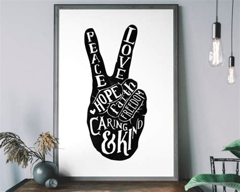 Peace Sign Art Print Peace And Love Inspirational Wall Art Etsy