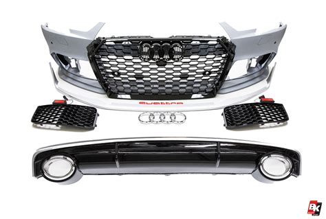 Bkm Front Bumper Kit With Front Grille And Rear Diffuser Rs Style Glossy Black Fits Audi A