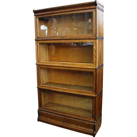 Antique Macey Oak 4 Section Stacking Barrister Bookcase From
