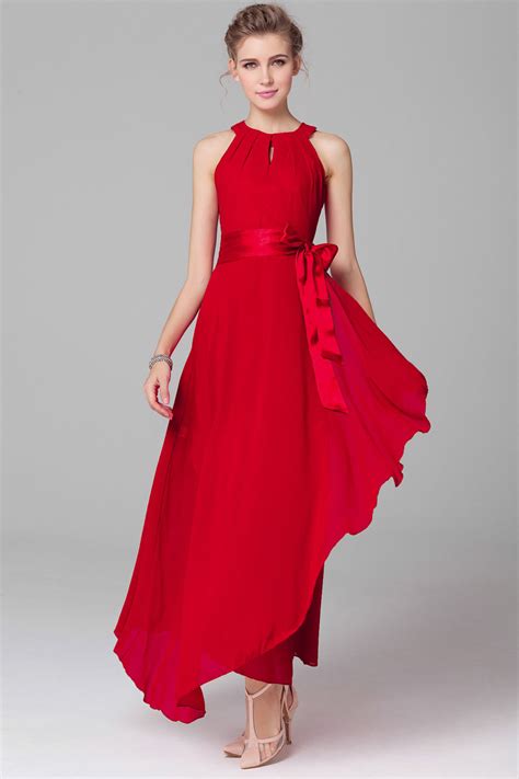 Unomatch Womens Chiffon Sleeveless Prom Dress Red Dresses