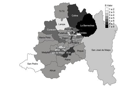 Compartir cualquier lugar, el tiempo, calles, carreteras y edificios, ciudades listas. Mapa choropleth de la Región Metropolitana ...