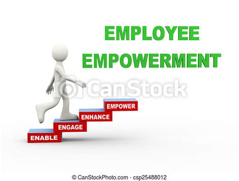 Clipart Of 3d Man Employee Empowerment Word Steps 3d Illustration Of