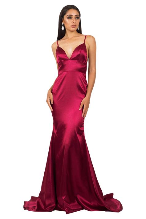 Penelope Satin Gown Deep Red Noodz Boutique Satin Gown Formal