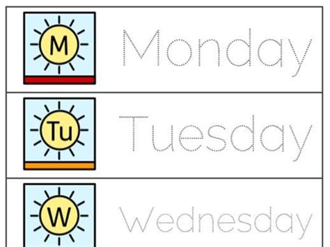 Widgit Symbol Supported Days Of The Week Cards For Tracing Matching