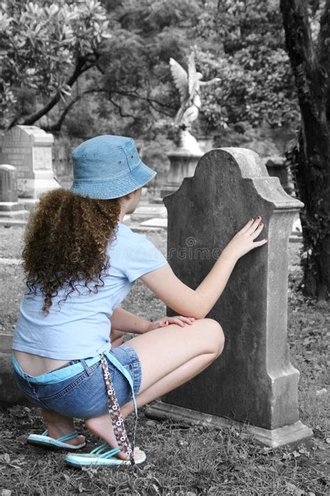 Girl In Graveyard 1 Stock Image Image Of Relative Stones 186229