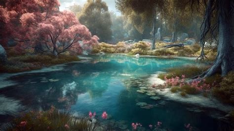 Premium Photo Fantasy Pond In The Forest Magical Forest Foggy Fantasy