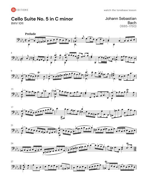 Johann Sebastian Bach Cello Suite No 5 In C Minor Bwv 1011 Free