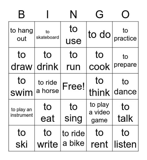 Los Verbos Bingo Card