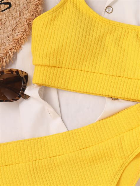 Sexy Solid Yellow Bikini 2023 Mujer High Cut Pleate Women’s Swimsuit Separate Beach Bathing Suit