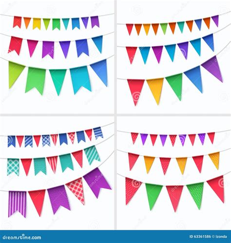 Vector Set Of Multicolored Buntings Garlands Flags Isolated On White