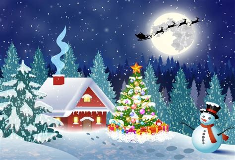 Laeacco Winter Christmas Baby Cartoon Rural House Santa Clause Snow