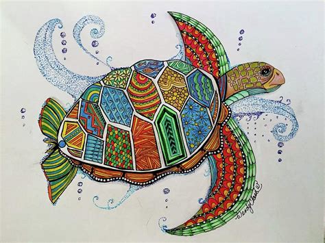 Colorful Sea Turtle Drawing By Wendy Chase Fine Art America