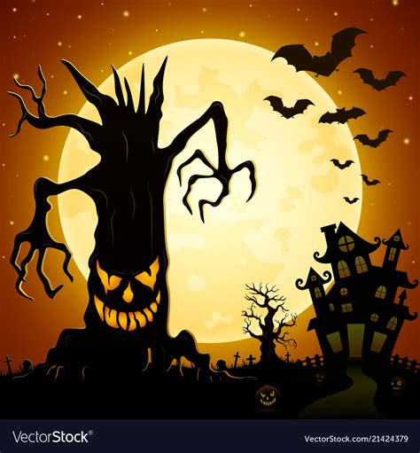 Halloween Background Scary Monsters Trees On Ceme Vector Image