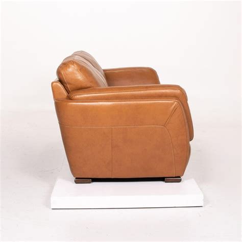 Natuzzi Editions Leather Sofa Cognac Brown Three Seater Couch At