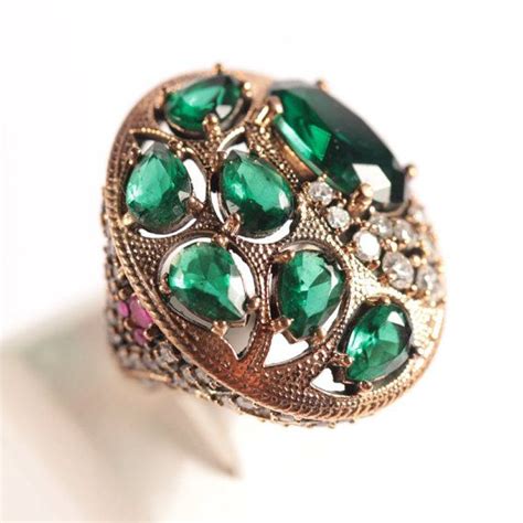 Beatiful Turkish Jewelry Handmade Emerald Topaz 925K Sterling Silver