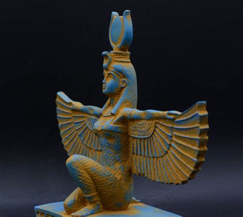 Isis Statue Wings Goddess Egypt Sculpture Blue Unique Ancient Etsy Uk