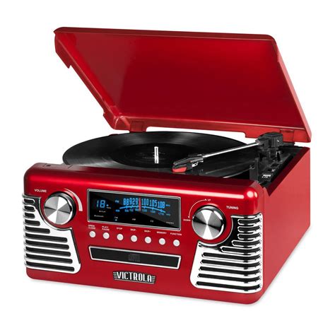 Victrola Retro Style Turntable With Bluetooth And Cd Player In Red V50