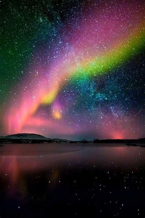 Colorful Aurora Borealis Sky Night Lights Nature Stars